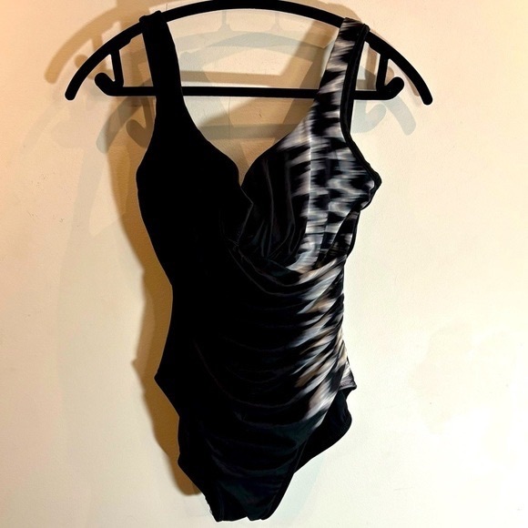 Other - Black One-Piece Swimsuit with Gray Marble Side Panel